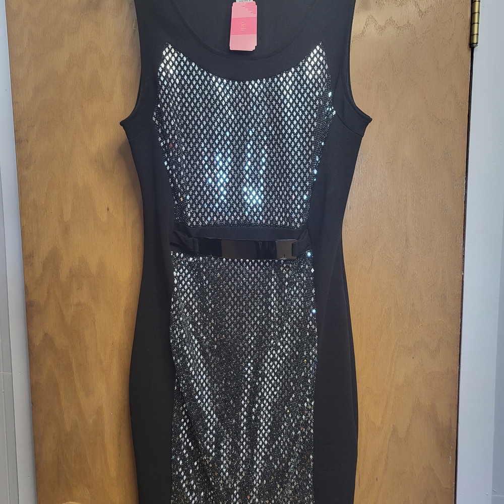 Janette Plus Black Sequin-Front Sheath Mini Dress